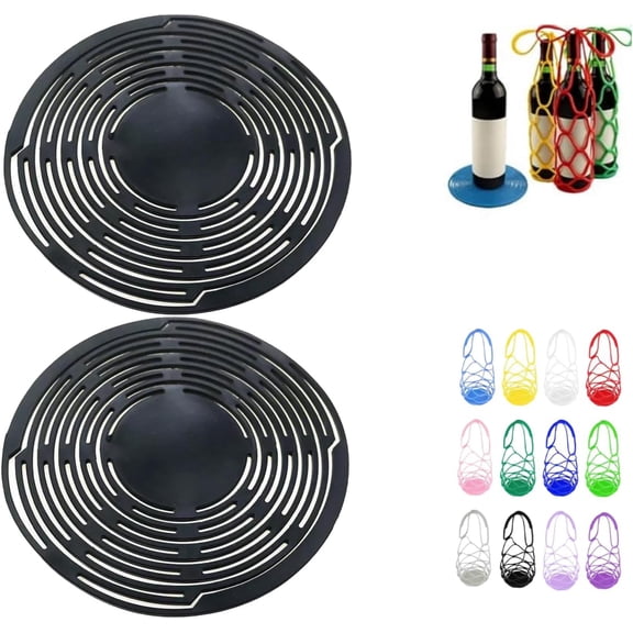 Multi-Use Silicone Storage Bag & Organizer,Multifunctional Mesh Coaster,Silicone Wine Carrier,Reusable, Foldable, Portable Coaster for Wine Bottles, Cans, Cups, Hot Dishes,and Beverages(2pcs-black)