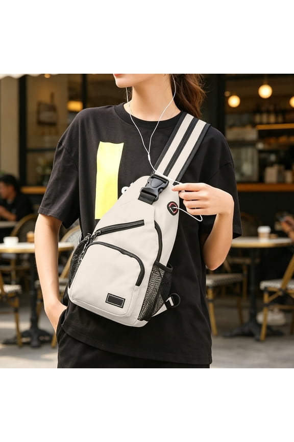 Multi Use Sling Bag Adjustable Strap Crossbody Chest Pack for Men and Women Multiple Pockets Lightweight Durable Travel Work Outdoor Activities Everyday Use Shoulder Bag Beige