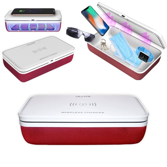 ULLIVE Multi-Use UV Sanitizer and Wireless Charger with Aromatherapy for Cell Phones, Masks, Jewelry, Glasses (Burgundy)