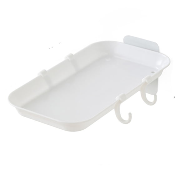 Multi-Use Wall Mount Organizer Basket, 11.8 Inch Adhesive Storage Shelf with Drain Holes & Detachable Hooks for Kitchen Sponges, Bathroom Toiletries, No Drill Install, 1X Shelf