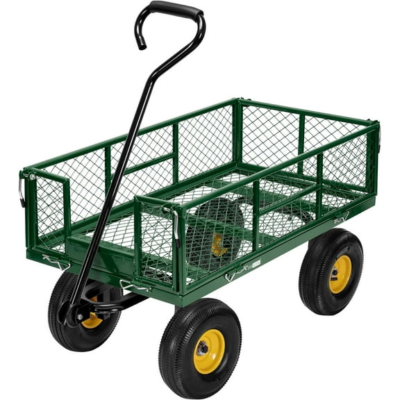 Multi-Use Yard Cart with Removable Sides, 10" Tires and 880 Lbs Capacity, Green