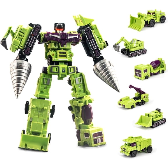 MultiVehicle Combined ConstructionStyle SciFi Mecha Action Figure, 6in1 Transformable ABS Collectible Model With Matching Attachments
