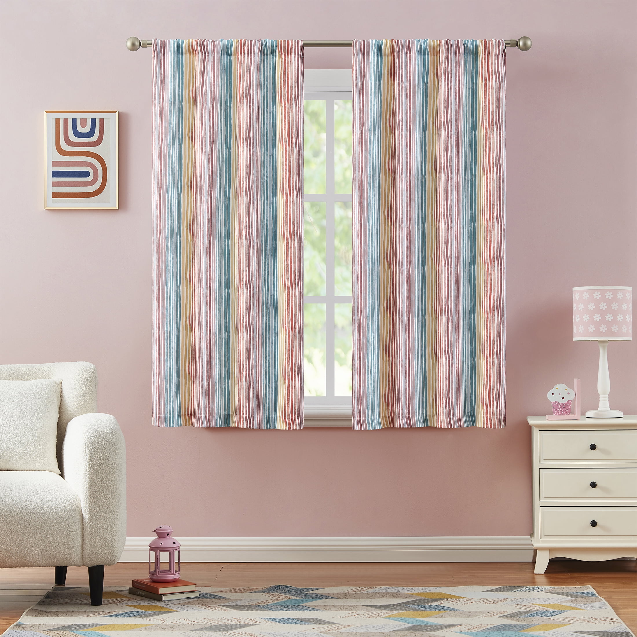 Multi Watercolor Stripe Room Darkening Curtain Panel Pair, Gabbie