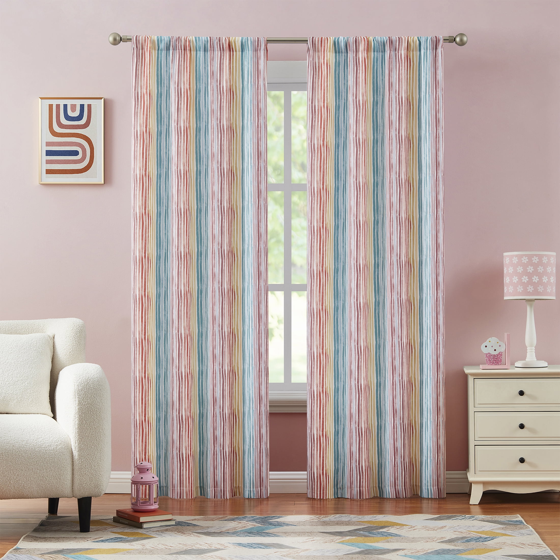 Multi Watercolor Stripe Room Darkening Curtain Panel Pair, Gabbie
