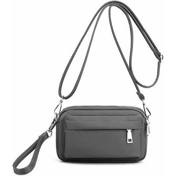 Multi-Zipper Crossbody Handbag Purse, Women's Nylon Wristlet Mini Crossbody Bag Clutch with 2 Straps