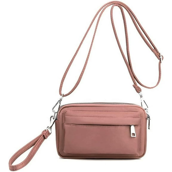 Multi-Zipper Crossbody Handbag Purse, Women's Nylon Wristlet Mini Crossbody Bag Clutch with 2 Straps