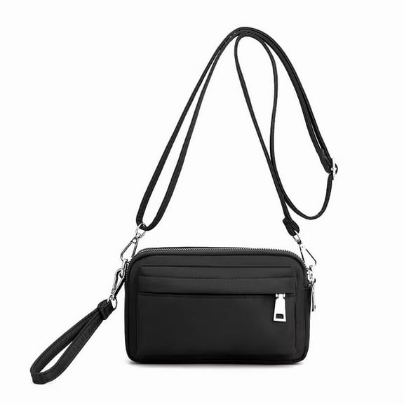 Multi-Zipper Crossbody Handbag Purse, Women's Nylon Wristlet Mini Crossbody Bag Clutch with 2 Straps