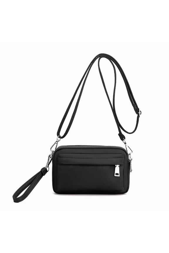 Multi-Zipper Crossbody Handbag Purse, Women's Nylon Wristlet Mini Crossbody Bag Clutch with 2 Straps