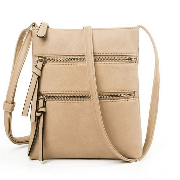 Multi Zipper Pocket Design Casual Travel Handbag Purse Bag,Functional Multi Pocket Double Zipper Purse,Adjustable Strap 21cm H Clearance!