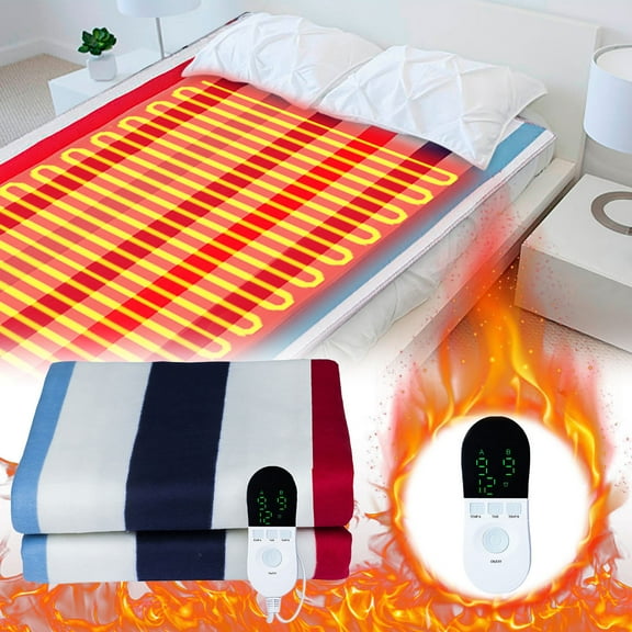 Multi-Zone Electric Heated Mattress Pad King Size, 59"x32", Dual Control Bed Warmer with Memory & 3 Heat Level, Soft Polyester Flannel, Machine Washable for Home Sofa Office
