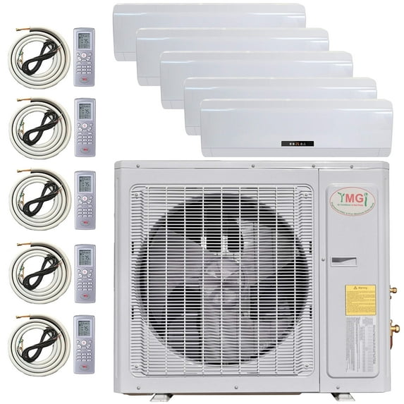 Multi Zone Mini Split Ductless Air Conditioner - Five Zone 12000 12000 12000 12000 18000-5 Zone Pre-Charged Inverter Compressor - Includes Five Free 25' Linesets - US Parts & Tech Support 21 seer