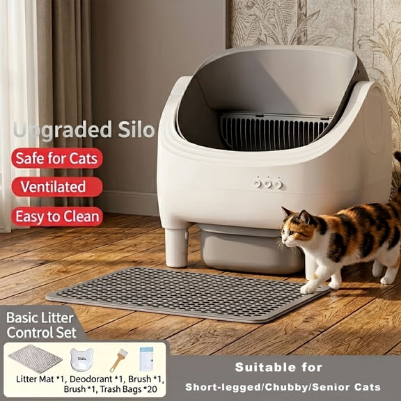 Multi-cat Automatic Cleaning Litter Box - Spacious Robot-style Litter Box Equipped with Smart Sensors, Open Design, And 360° Safety Features. Odorless Automatic Scooping for Indoor Cats