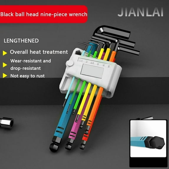 Multi-color Allen Key Set Hex Wrench Screwdriver 9pcs Set Hexagon Spanner Universal 6 Angle Six-Lens Ball Keys Color Hand Tools