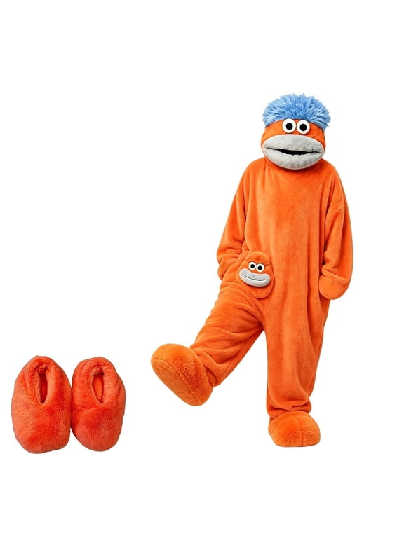Multi-color Big Mouth Monster One Piece Outfit, Soft Fleece Dress-up Costume for Themed Party