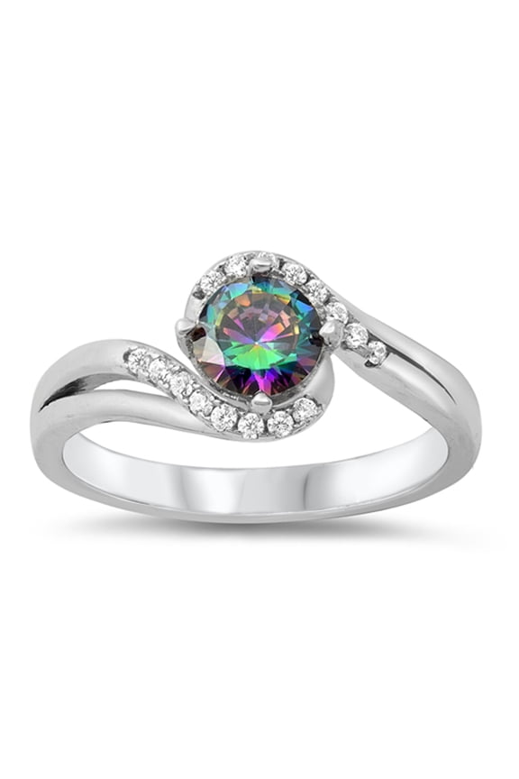 Multi-color CZ Elegant Twist Circle Band Sterling Silver Ring Black 925 Jewelry Female Size 10