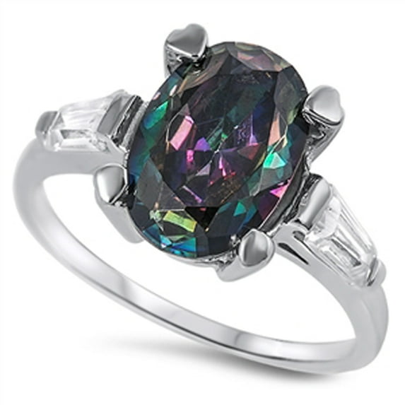 Multi-color CZ Modern Statement Ring .925 Sterling Silver Band Black Jewelry Female Size 9