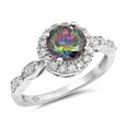 thumbnail image 1 of Multi-color CZ Round Halo Engagement Ring .925 Sterling Silver Band Black Jewelry Female Size 8, 1 of 4