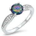thumbnail image 1 of Multi-color CZ Solitaire Ring .925 Sterling Silver Cluster Band Black Jewelry Female Size 7, 1 of 4