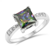Multi-color CZ Square Solitaire Mount Ring 925 Sterling Silver Band Black Jewelry Female Size 4