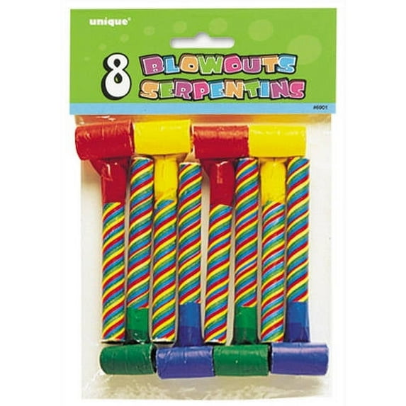 Multi-color Candy Striped Party Blowers, 5 in, 8ct (Pack of 16)