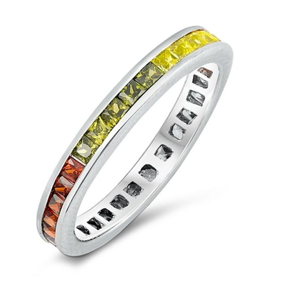 Multi-color Cubic Zirconia Elegant Ring .925 Sterling Silver Band Jewelry Female Male Unisex Size 9