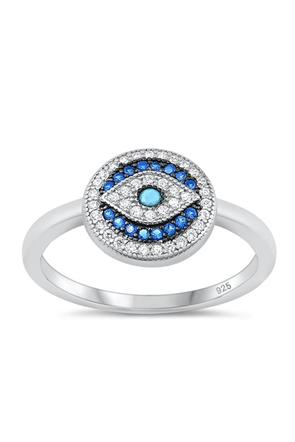 Multi-color Cubic Zirconia Evil Eye Ring .925 Sterling Silver Band Jewelry Female Male Unisex Size 5