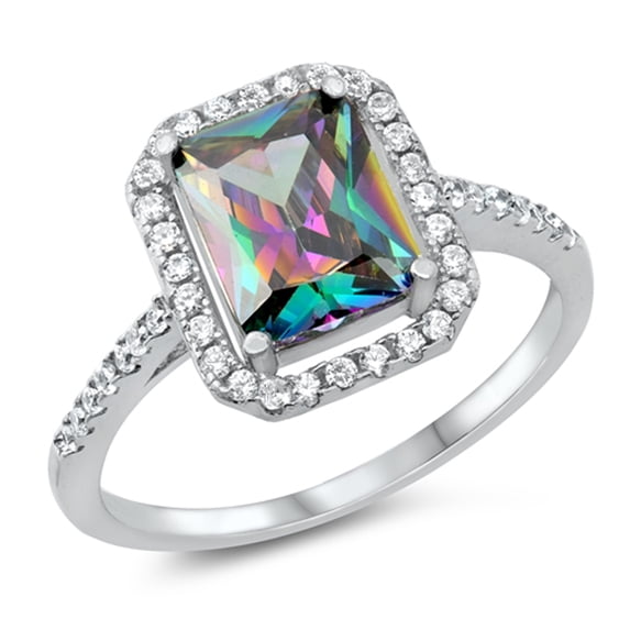 Multi-color Cubic Zirconia Halo Ring .925 Sterling Silver Band Black Jewelry Female Male Size 10