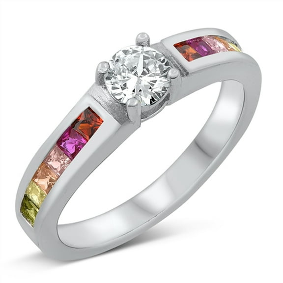 Multi-color Cubic Zirconia Rainbow Anniversary Ring .925 Sterling Silver Band Jewelry Female Size 5