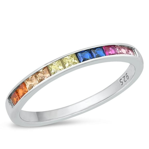 Multi-color Cubic Zirconia Stacking Ring .925 Sterling Silver Band Jewelry Female Male Unisex Size 5