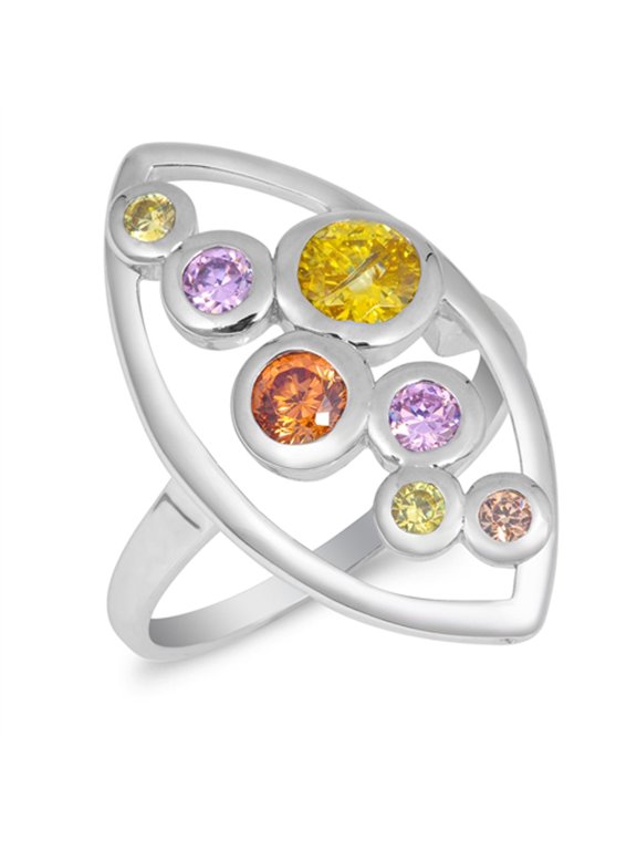 Multi-color Cubic Zirconia Wide Marquise Bubble Ring .925 Sterling Silver Band Jewelry Female Size 8