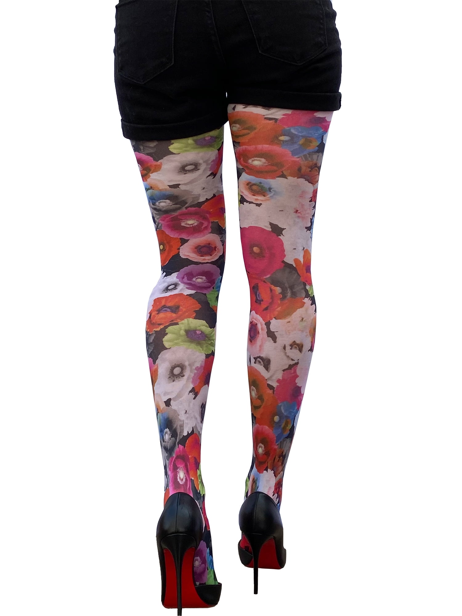 Multi-color Floral Patterned Tights Poppy for All Women Malka Chic