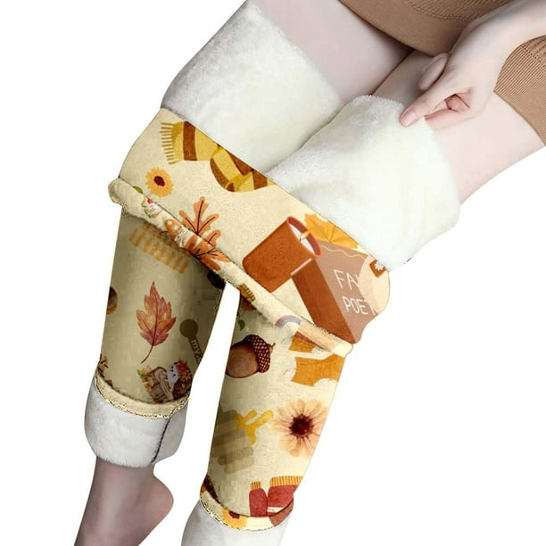 Multi color Leggings for Women s Autumn Pumpkin and Maple Print Velvet Leggings Tights High Waist Warm Elastic Skinny Pants Winter Warm Pants