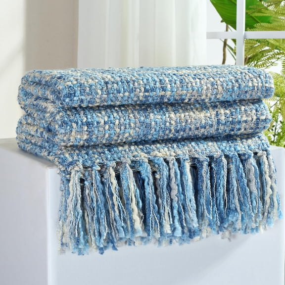 Multi-color Light Blue 50"x60" Cable Woven Throw Blanket Home Decor