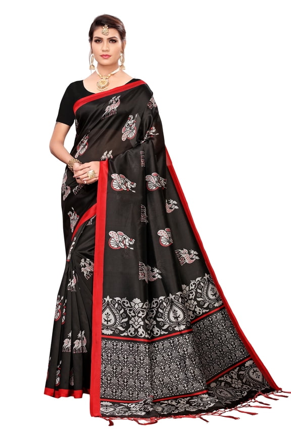 Multi color Mysore Silk saree/sari with running blouse For Women/Girls