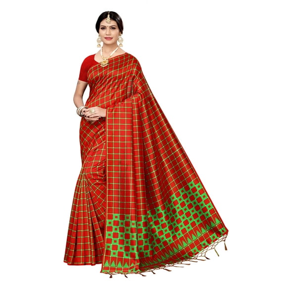 Multi color Mysore Silk saree/sari with running blouse For Women/Girls
