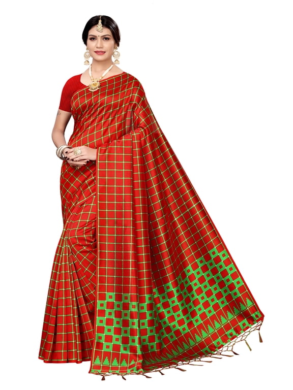 Multi color Mysore Silk saree/sari with running blouse For Women/Girls
