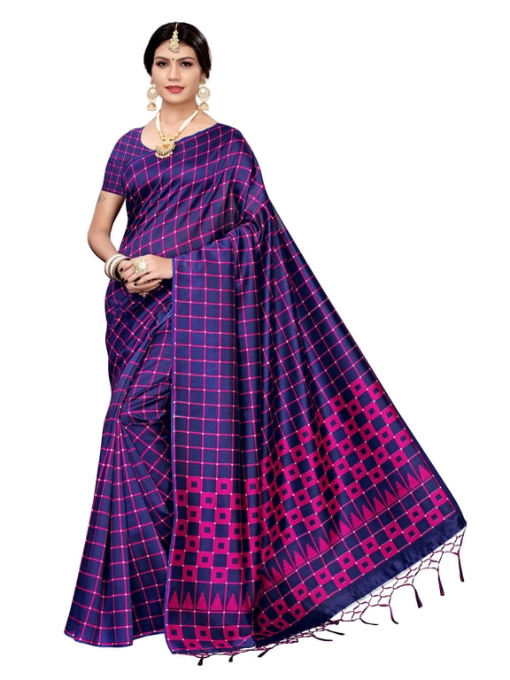 Multi color Mysore Silk saree/sari with running blouse For Women/Girls