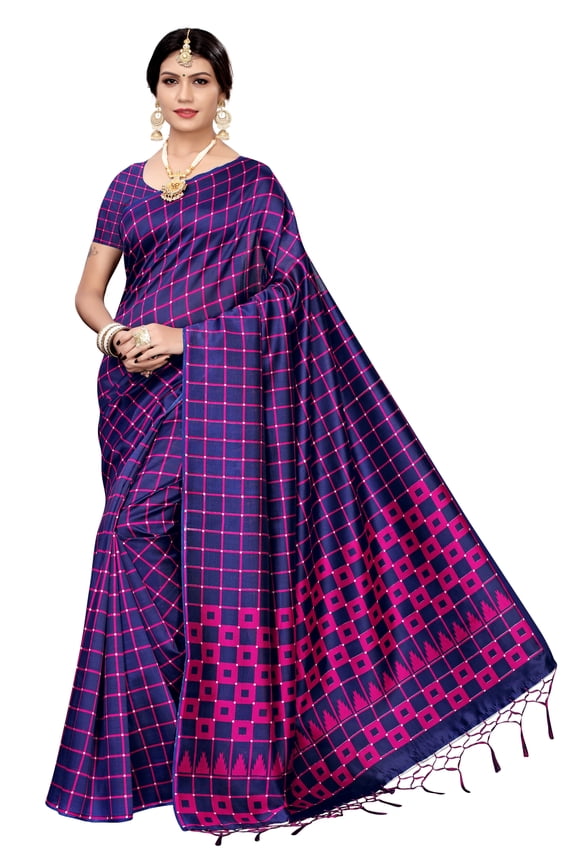 Multi color Mysore Silk saree/sari with running blouse For Women/Girls