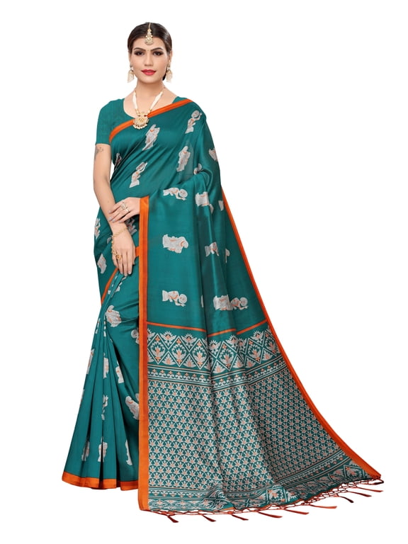 Multi color Mysore Silk saree/sari with running blouse For Women/Girls