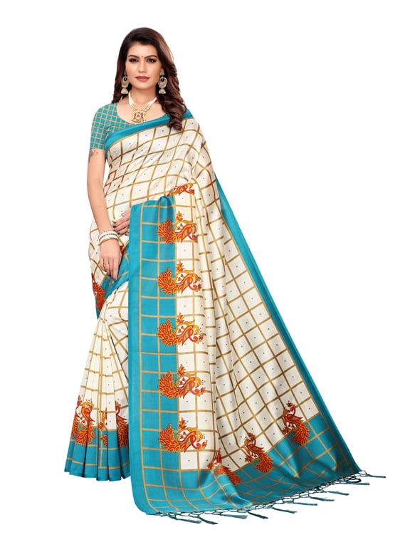 Multi color Mysore Silk saree/sari with running blouse For Women/Girls