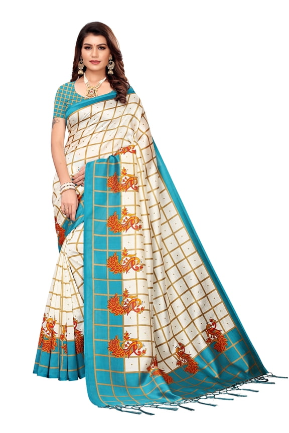 Multi color Mysore Silk saree/sari with running blouse For Women/Girls