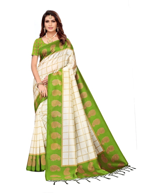 Multi color Mysore Silk saree/sari with running blouse For Women/Girls