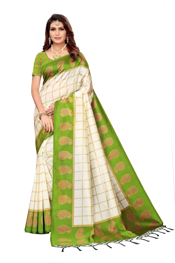 Multi color Mysore Silk saree/sari with running blouse For Women/Girls