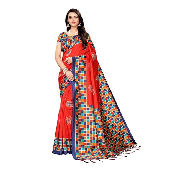 Multi color Mysore Silk saree/sari with running blouse For Women/Girls