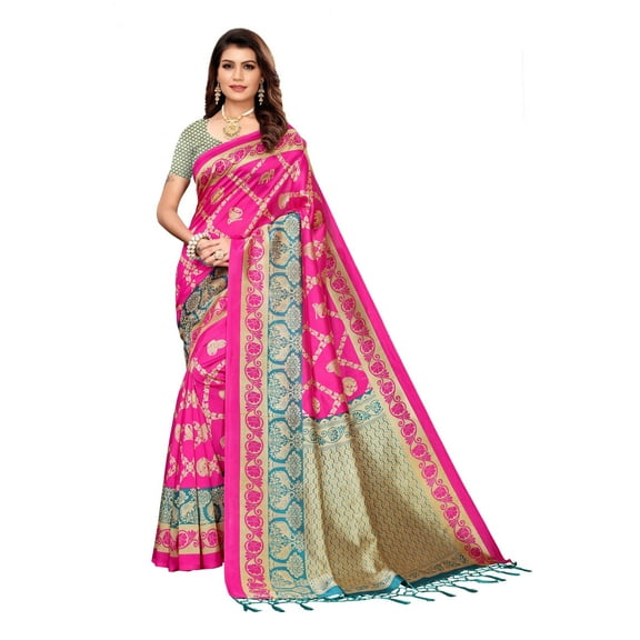 Multi color Mysore Silk saree/sari with running blouse For Women/Girls