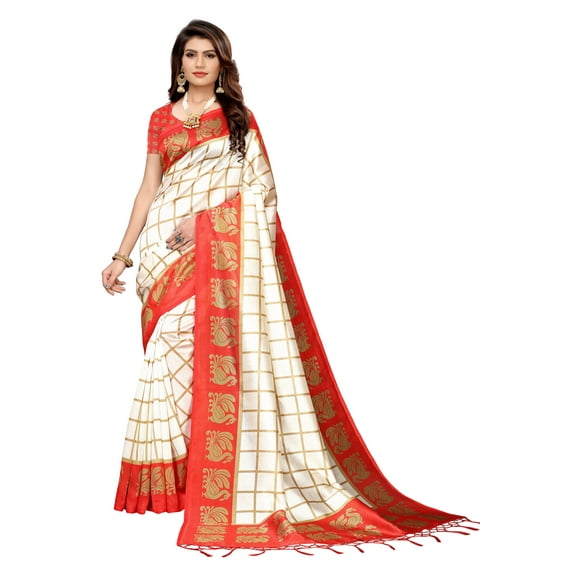 Multi color Mysore Silk saree/sari with running blouse For Women/Girls
