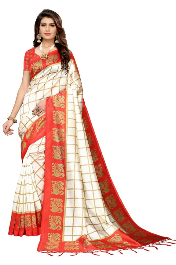 Multi color Mysore Silk saree/sari with running blouse For Women/Girls