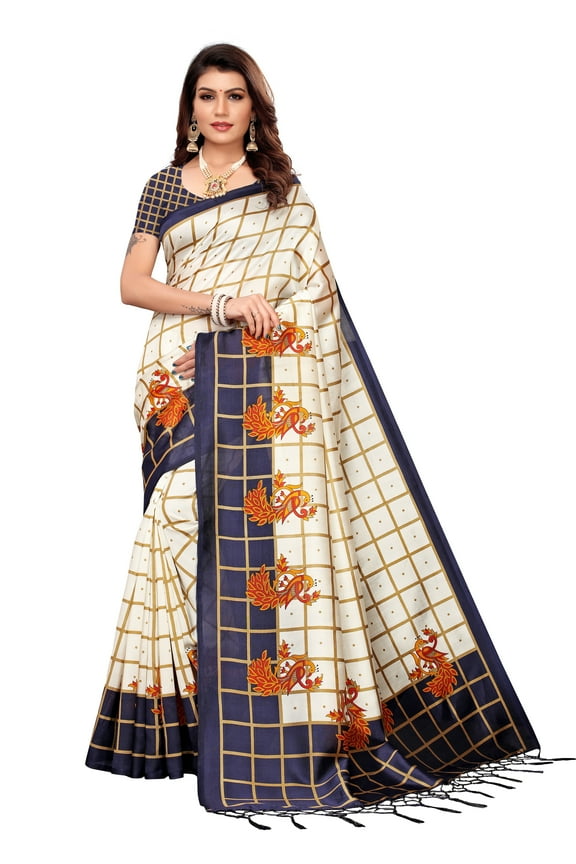 Multi color Mysore Silk saree/sari with running blouse For Women/Girls
