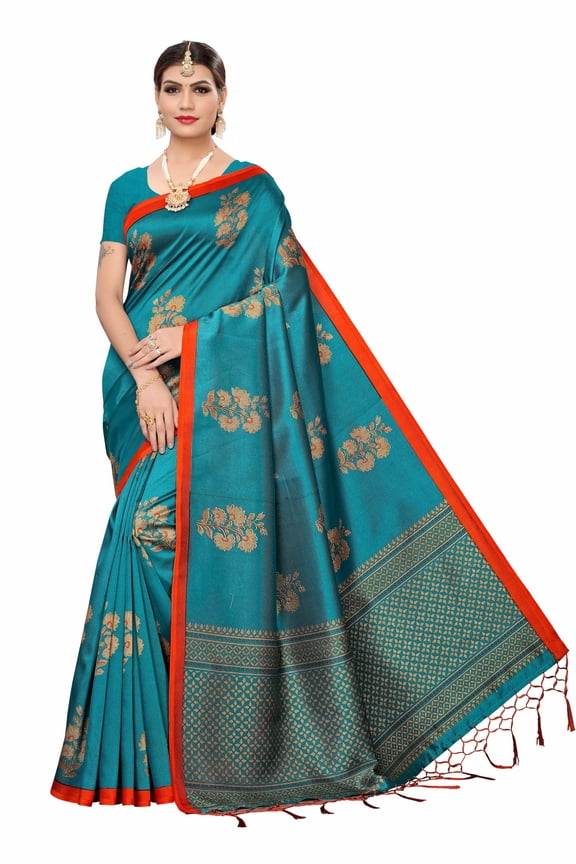 Multi color Mysore Silk saree/sari with running blouse For Women/Girls