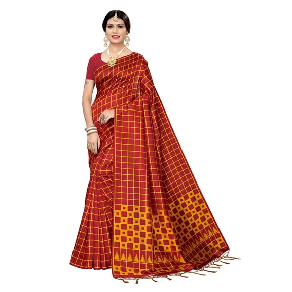 Multi color Mysore Silk saree/sari with running blouse For Women/Girls